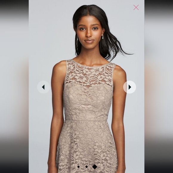 David's Bridal Short Sleeveless Illusion Lace Bridesmaid Dress Size 12 - Picture 2 of 14